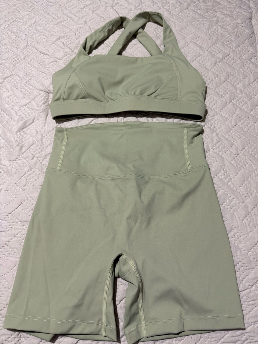 Light Sage Active Set - Sports Bra & High-Waist Bike Shorts